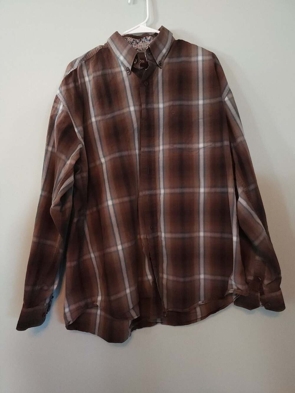 Rugged Vintagevibes Stetson Men's Brown Plaid Long Sleeve Button Down